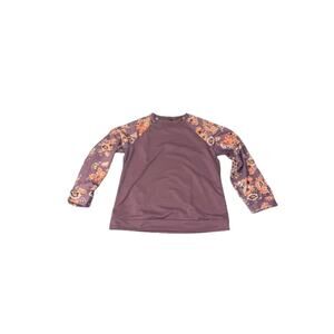 Plum Long Sleeve Top with Floral Sleeves – Casual Soft Tee
